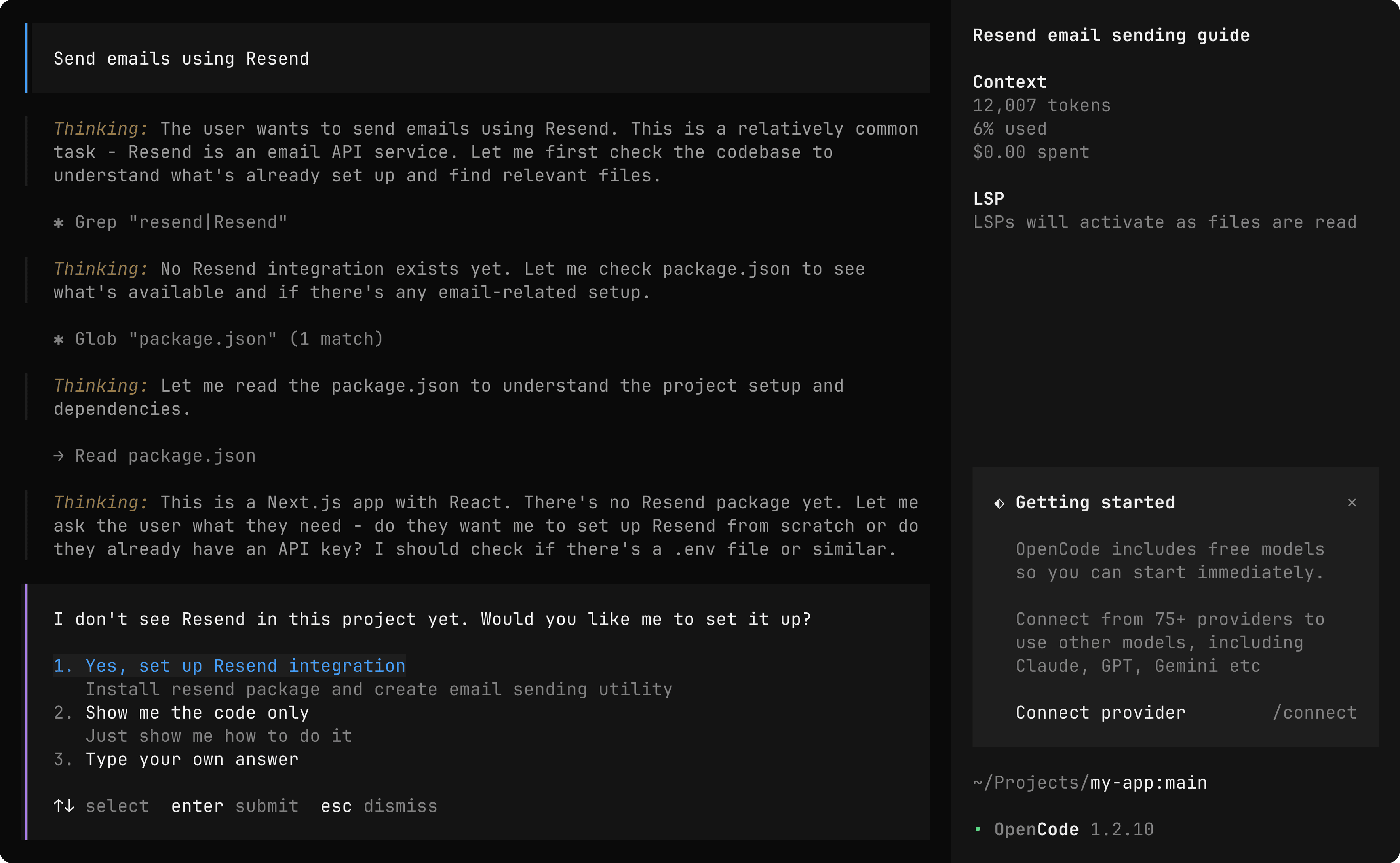 OpenCode sending an email using Resend